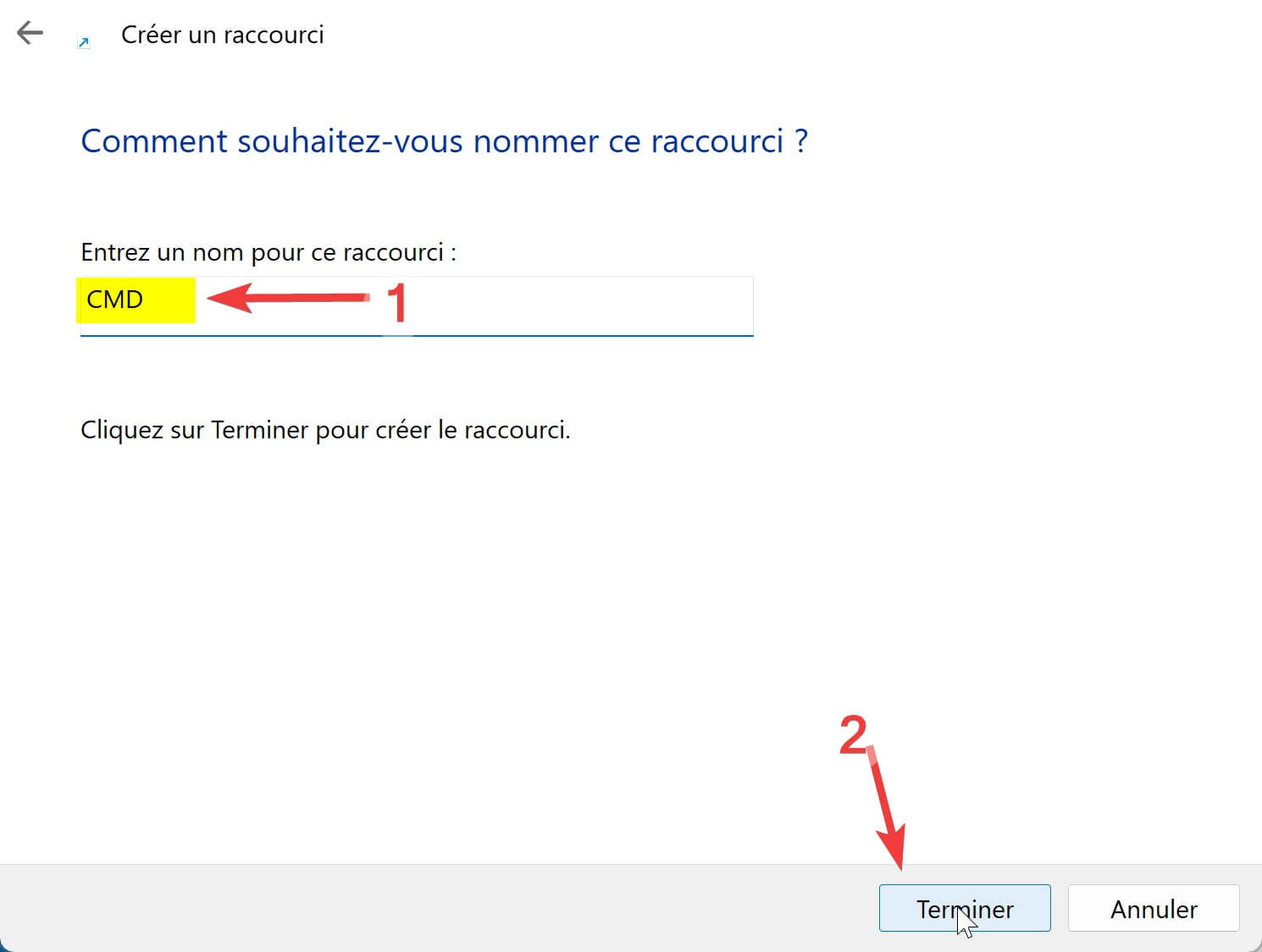 Nom Personnalisé Raccourci CMD