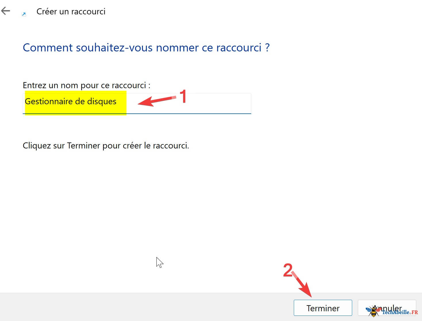 Nommer le raccourci
