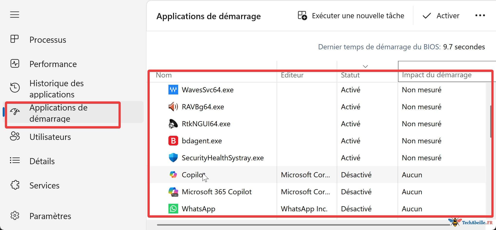 OngletApplicationsDemarrageDansGestionnaireTaches