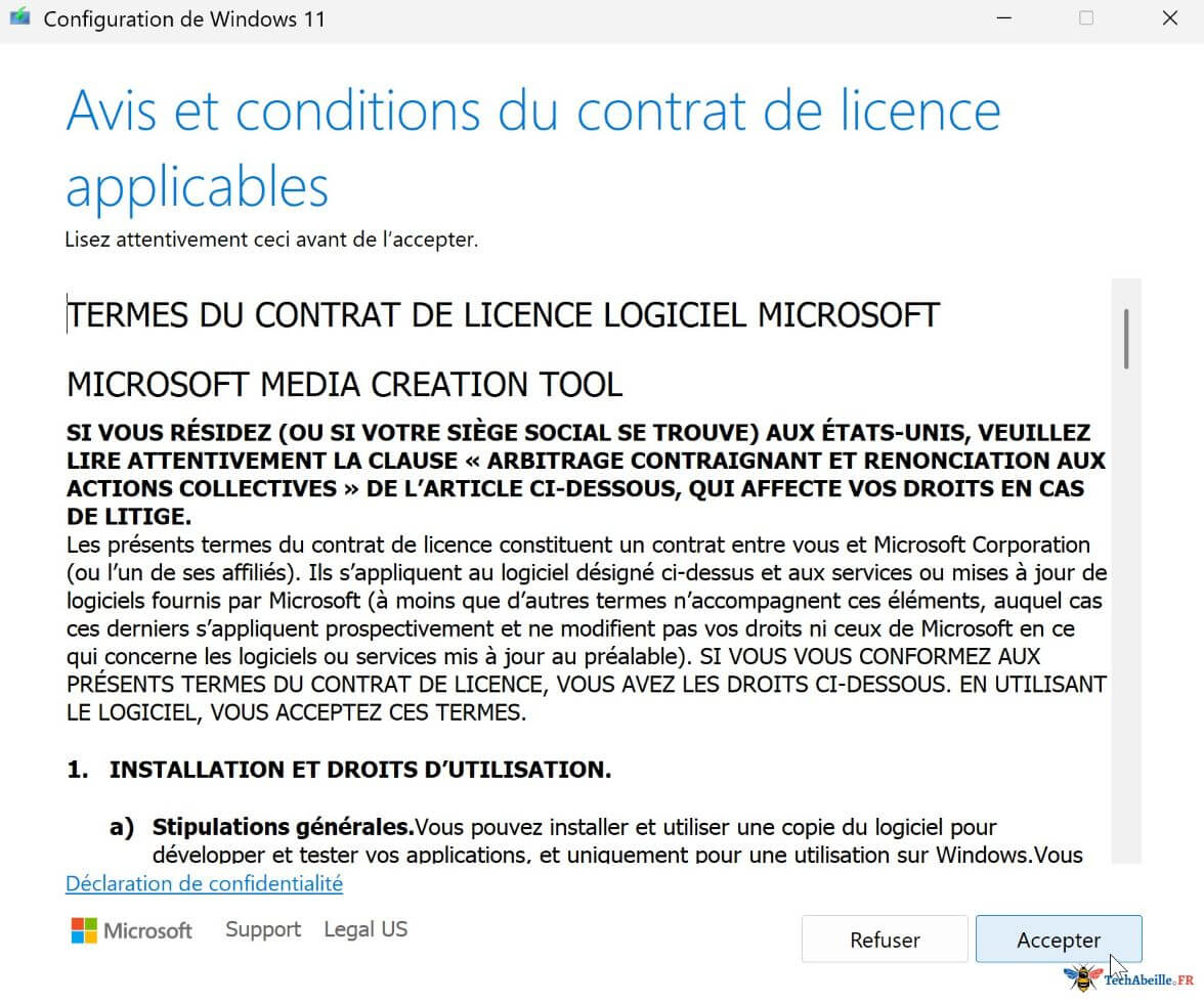 Outil de création de média - Exécution et acceptation des conditions