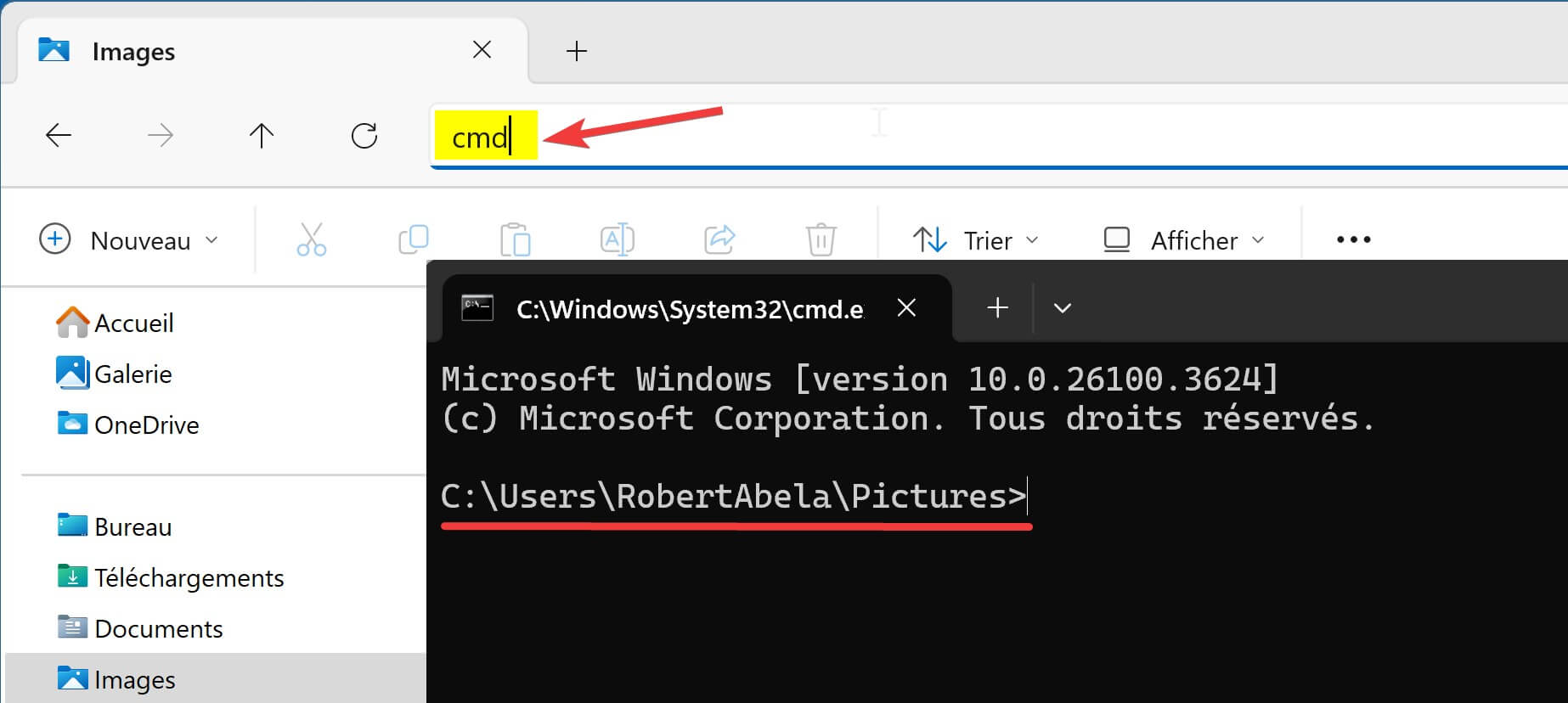 Ouvrir CMD Barre Adresse Explorateur
