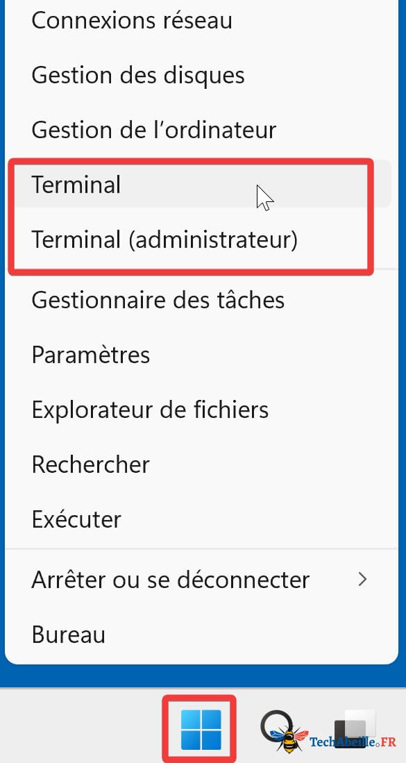 Ouvrir PowerShell depuis le menu utilisateur avancé dans Windows11