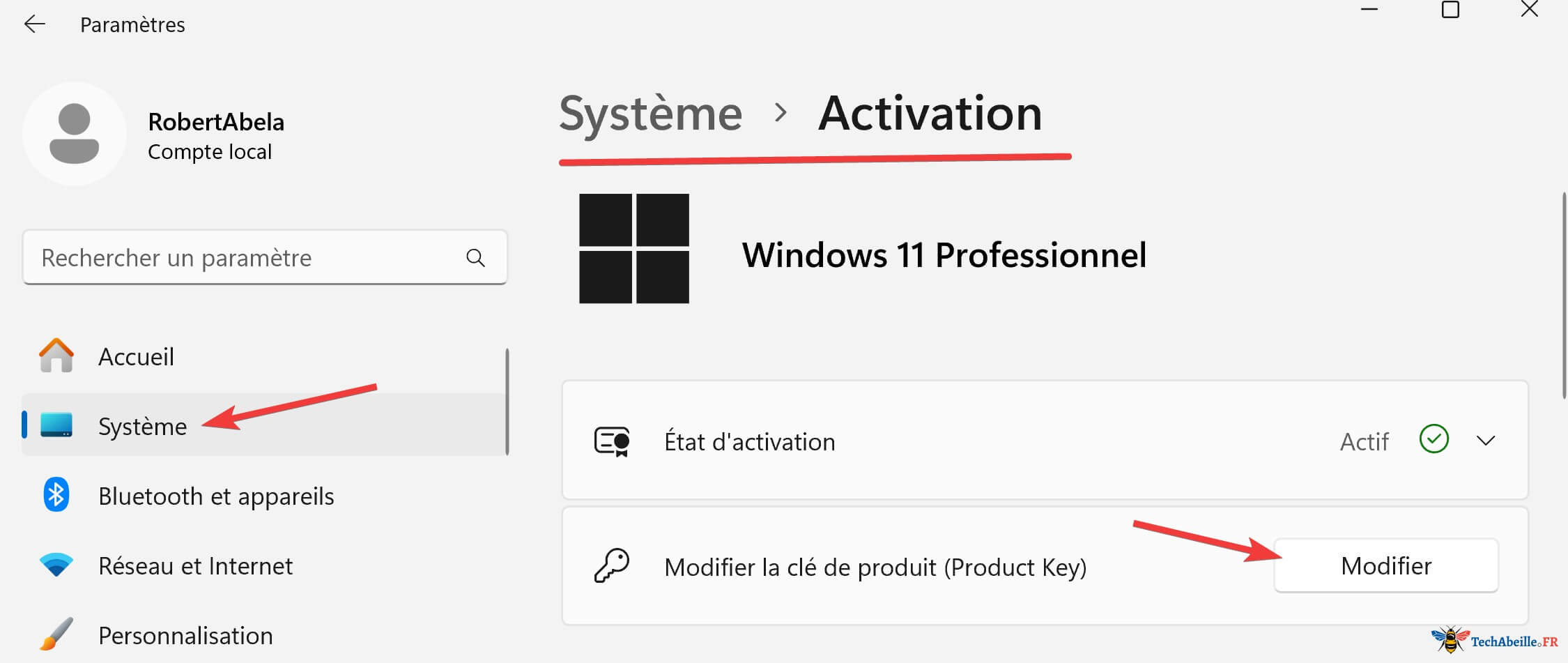 Page d'activation système Windows 11