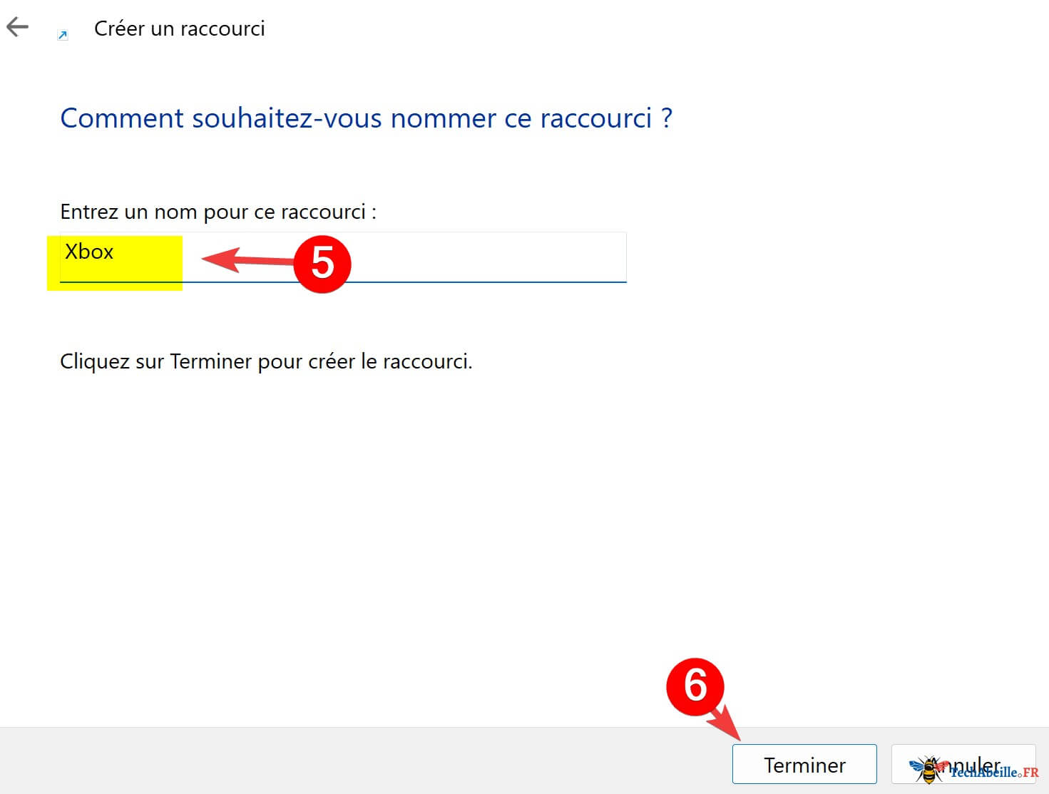 Renommer le raccourci lors de sa création