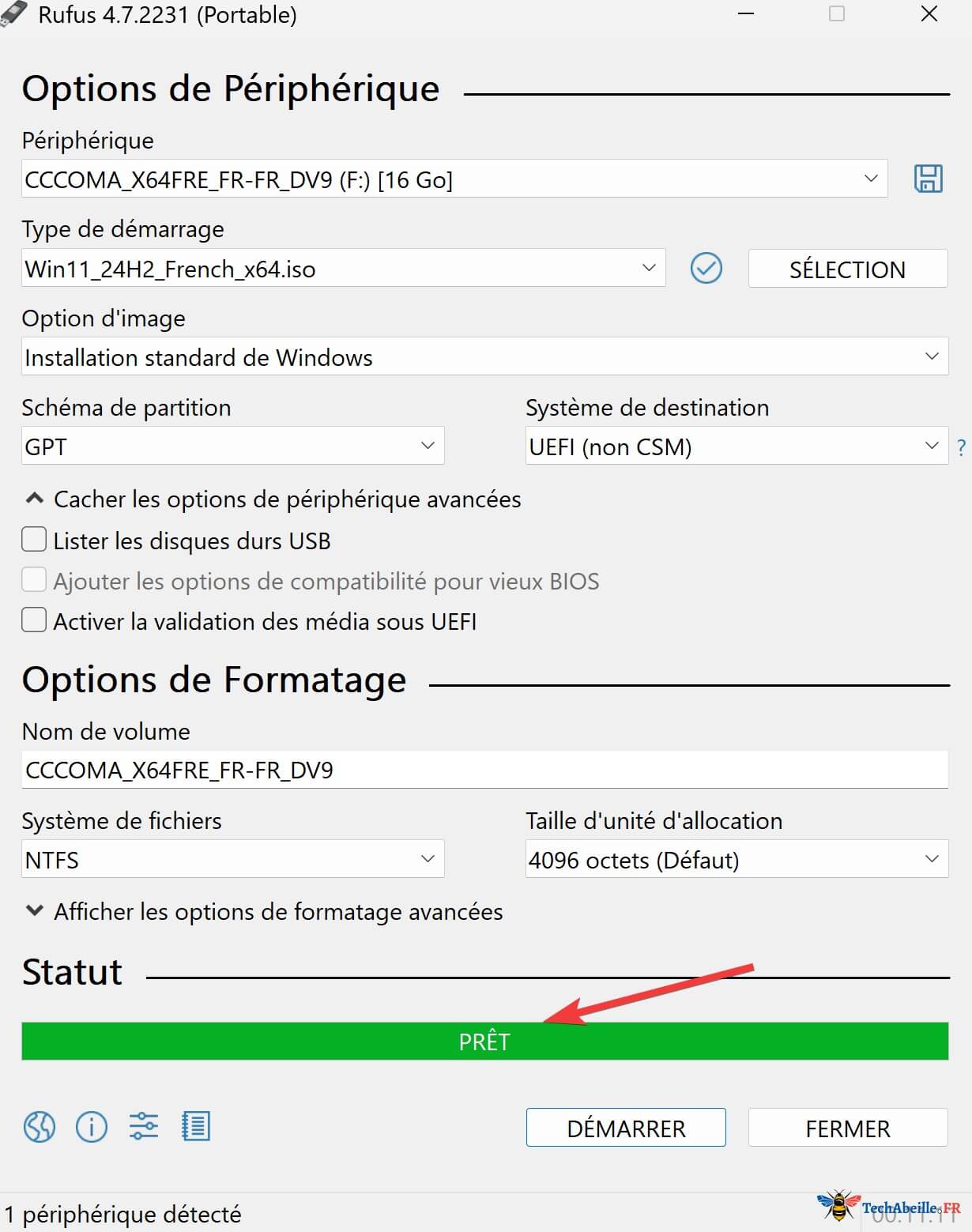 Rufus - Création réussie de la clé USB bootable