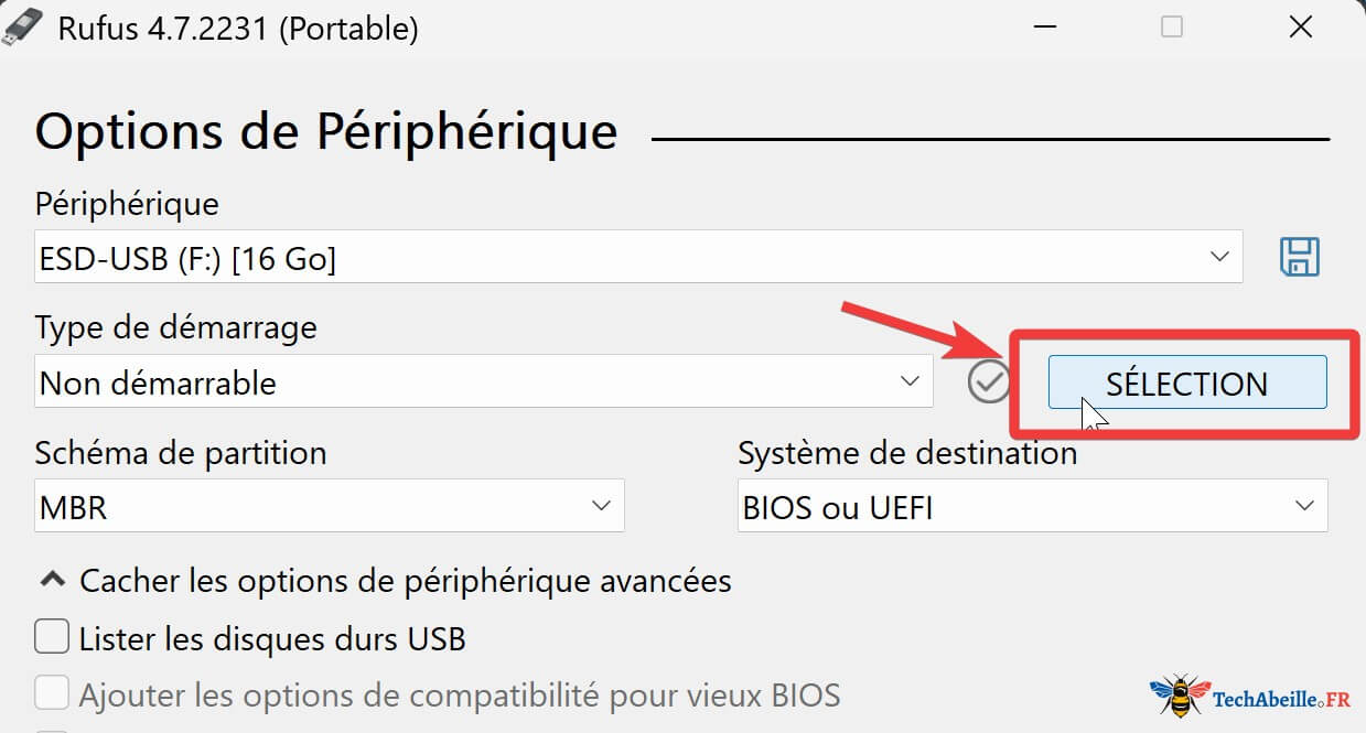 Rufus - Sélection d'un fichier image ISO