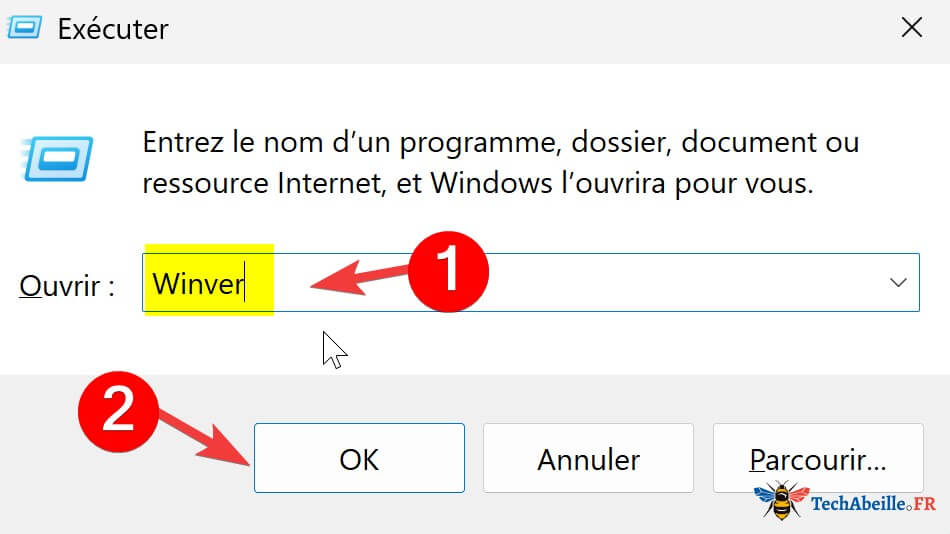 Saisie de Winver dans la fenêtre Exécuter
