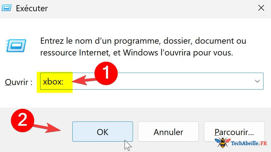Saisir Xbox dans la fenêtre Exécuter