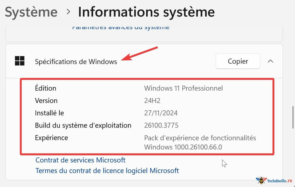 Spécifications Windows dans Windows 11