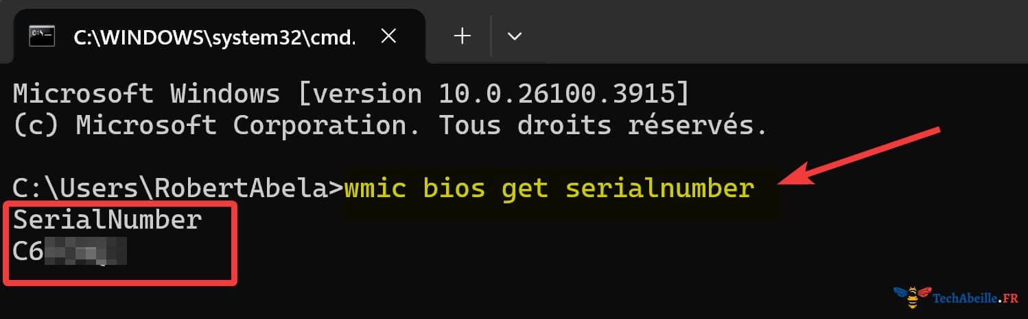 Commande pour afficher le numéro de série du PC portable dans CMD