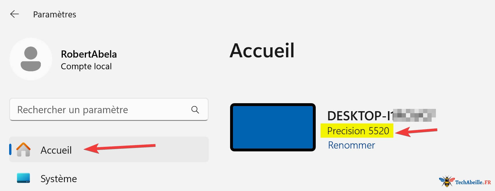 Comment voir le modele de portable dans les parametres de Windows 11