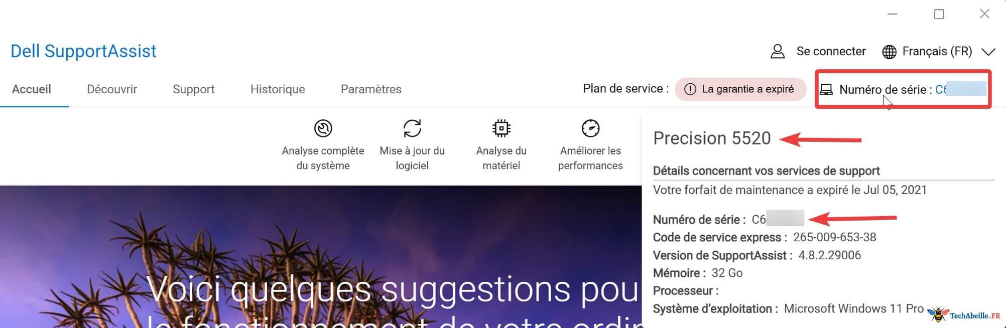 Comment voir le modele et le numero de serie avec Dell SupportAssist