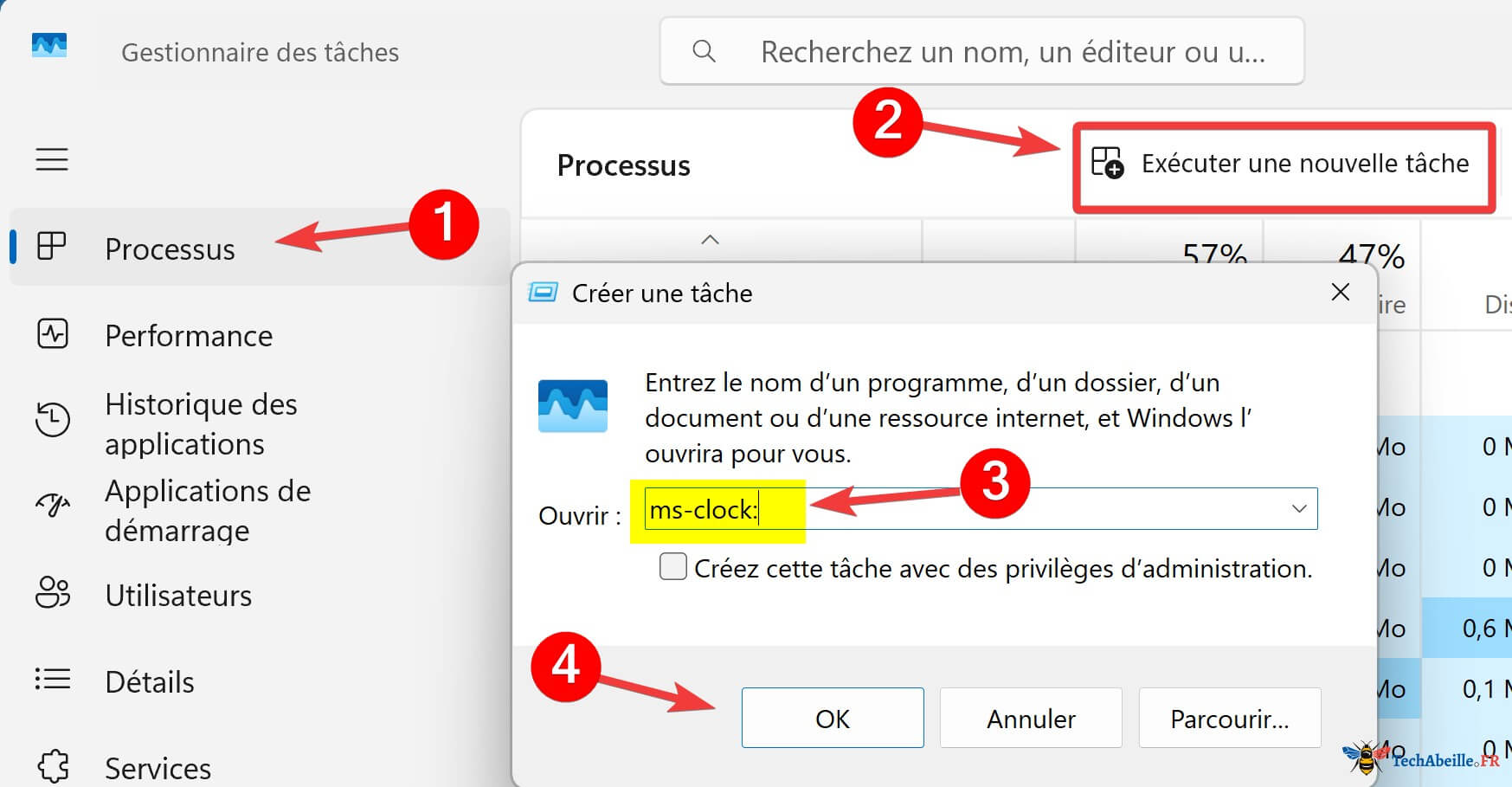 Lancement de lHorloge via le Gestionnaire des tâches
