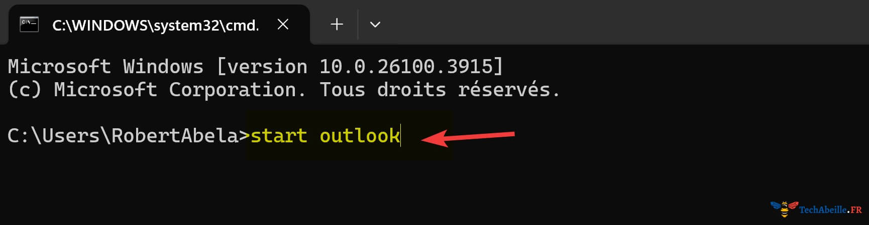 Lancer Outlook avec start outlook dans CMD