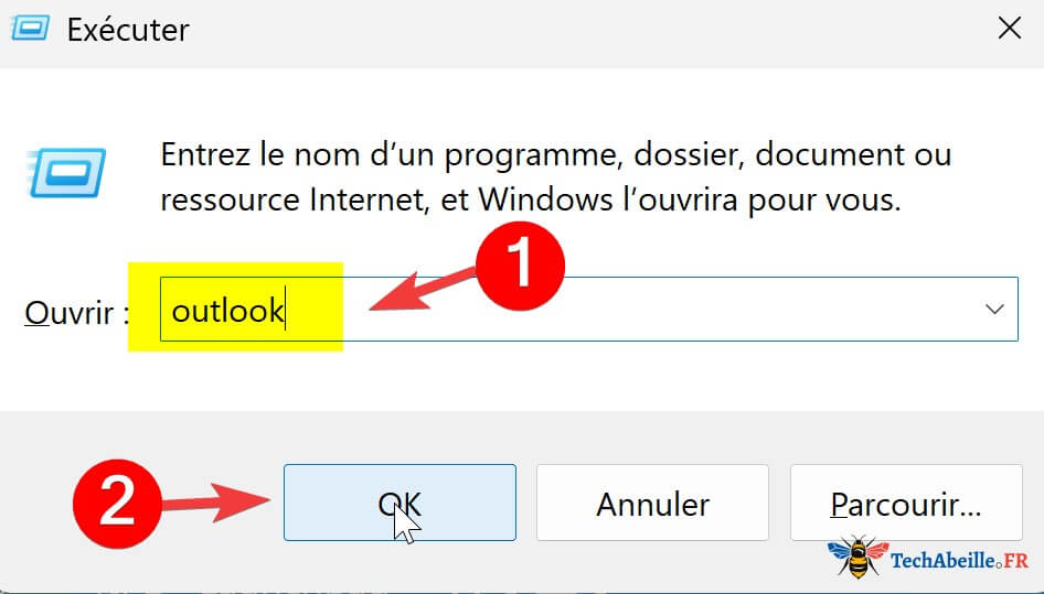 Lancer Outlook depuis la fenetre Executer