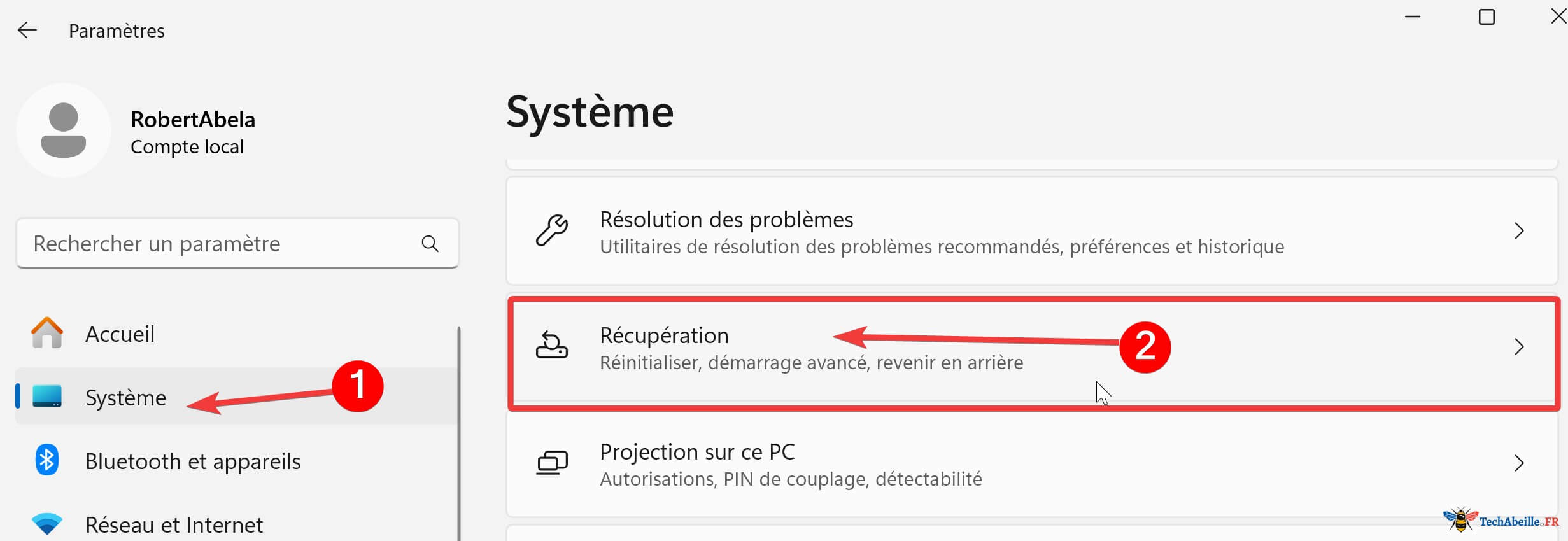 Windows 11 Paramètres Options de Réinitialisation