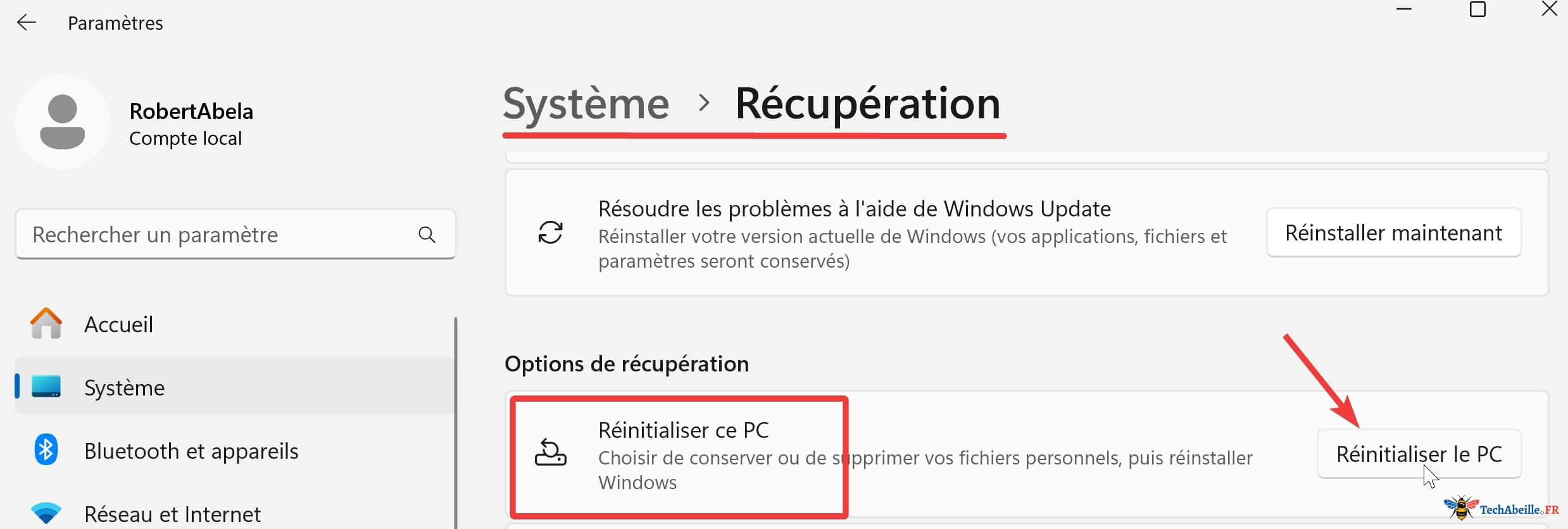 Windows 11 Paramètres Réinitialisation PC