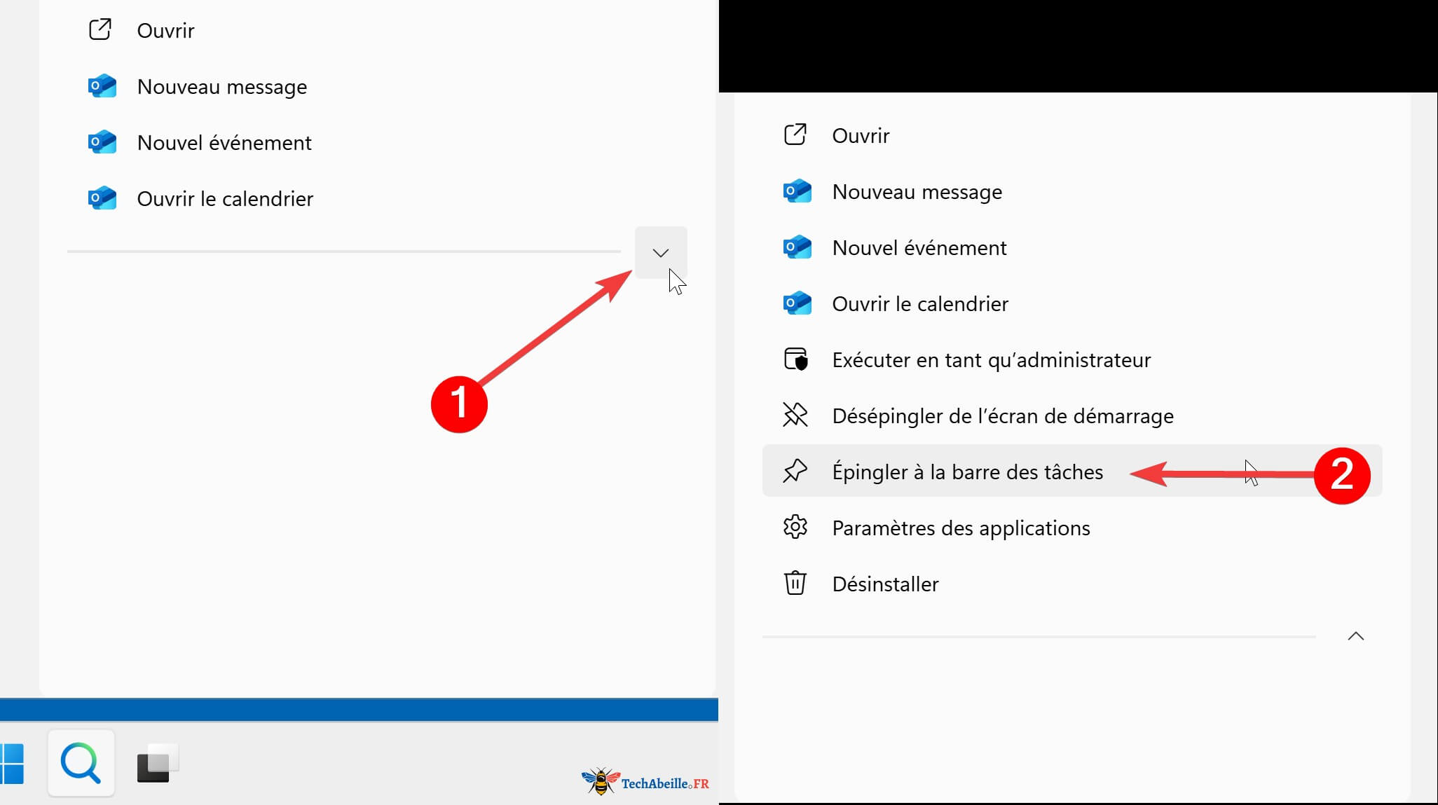 Windows11 Epingler Outlook a la barre des taches depuis recherche