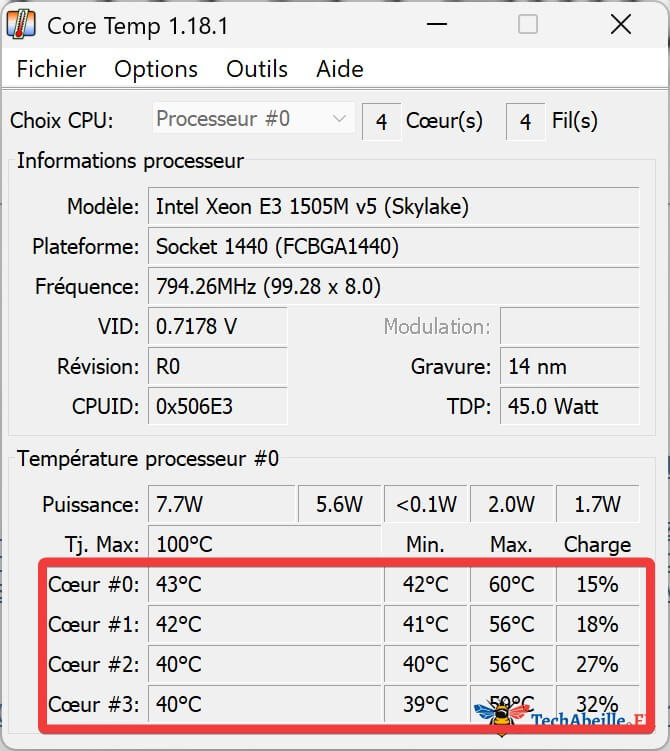 Core Temp consulter la température CPU