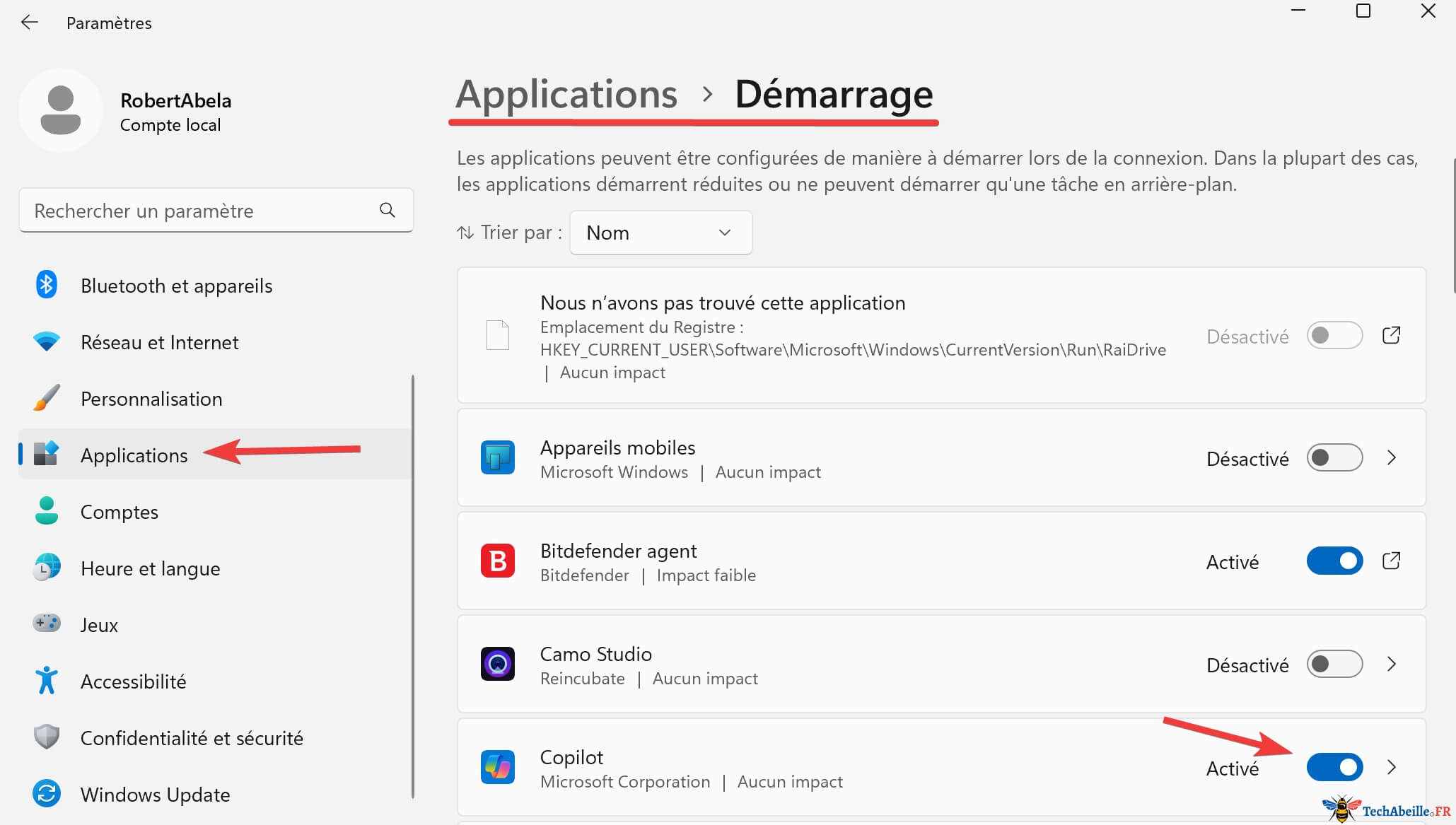 Désactiver applications arrière plan inutiles