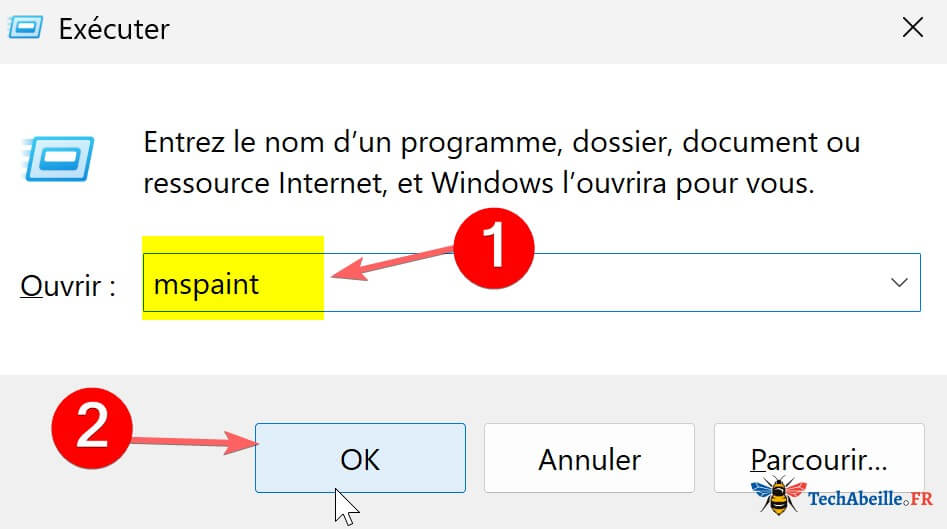 Ouvrir Paint avec executer
