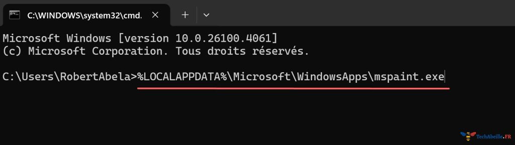 Ouvrir Paint dans invite de commandes Win11