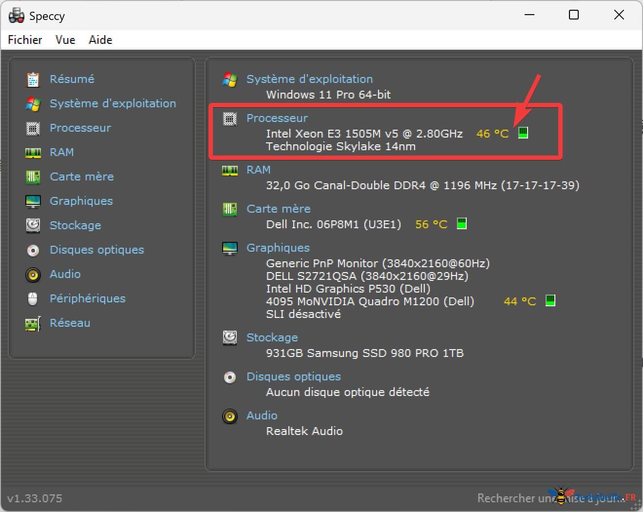 Speccy consulter la température CPU