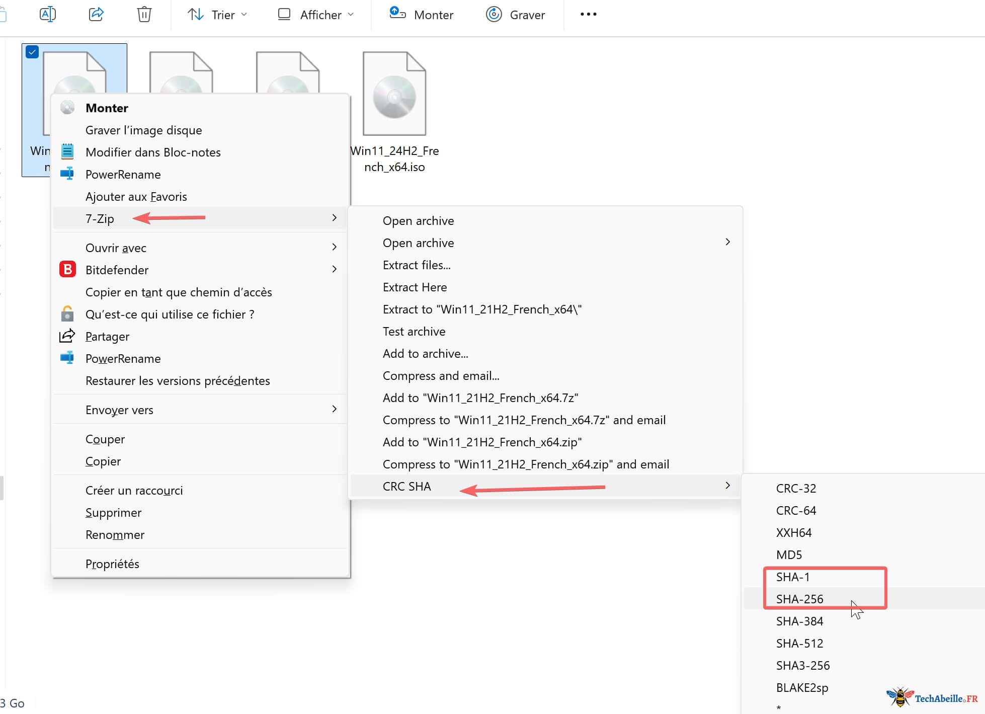 Vérification de hachage SHA1 ou SHA256 d'un ISO Windows 11 avec 7-Zip