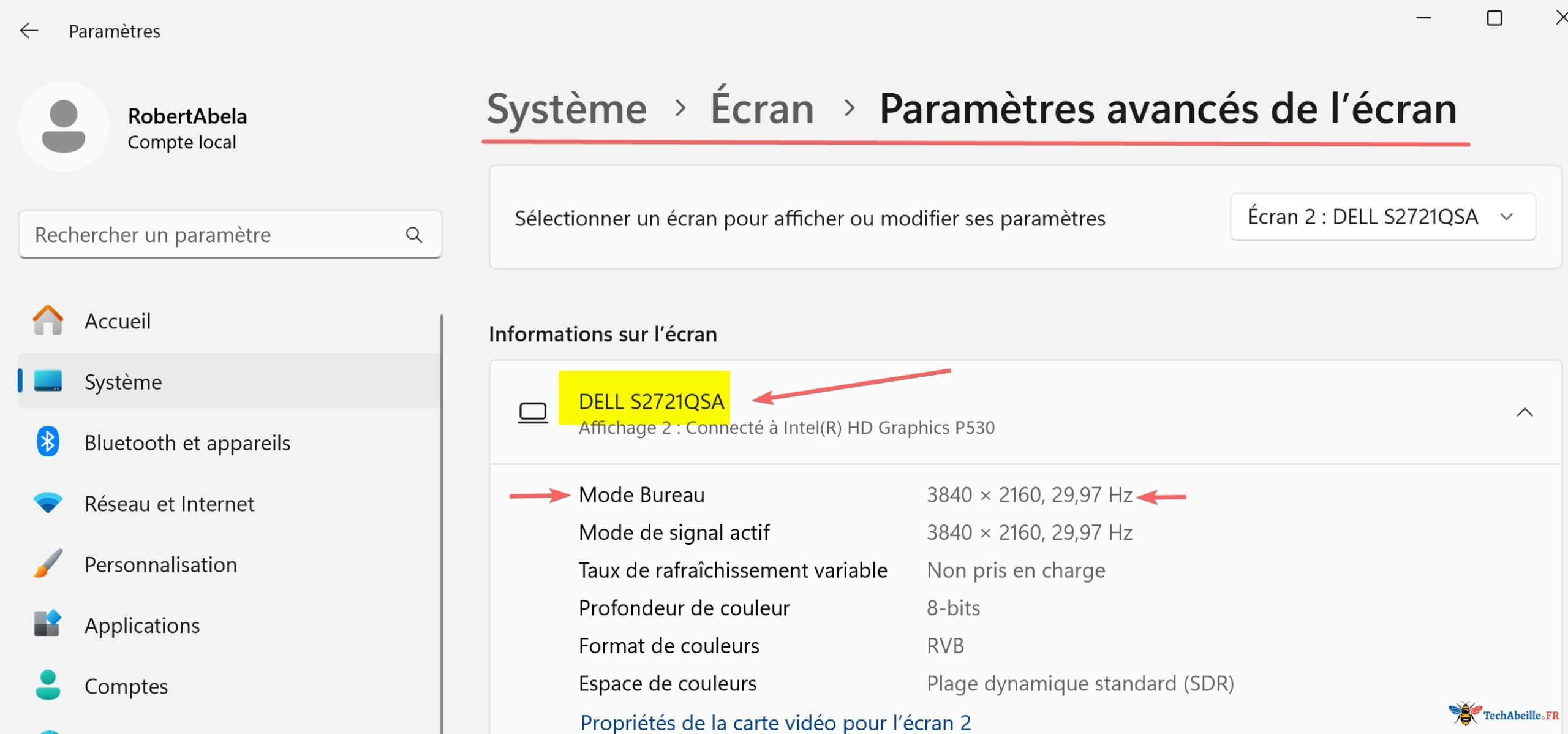 windows 11 consulter la marque le modèle la résolution de lécran dans les paramètres