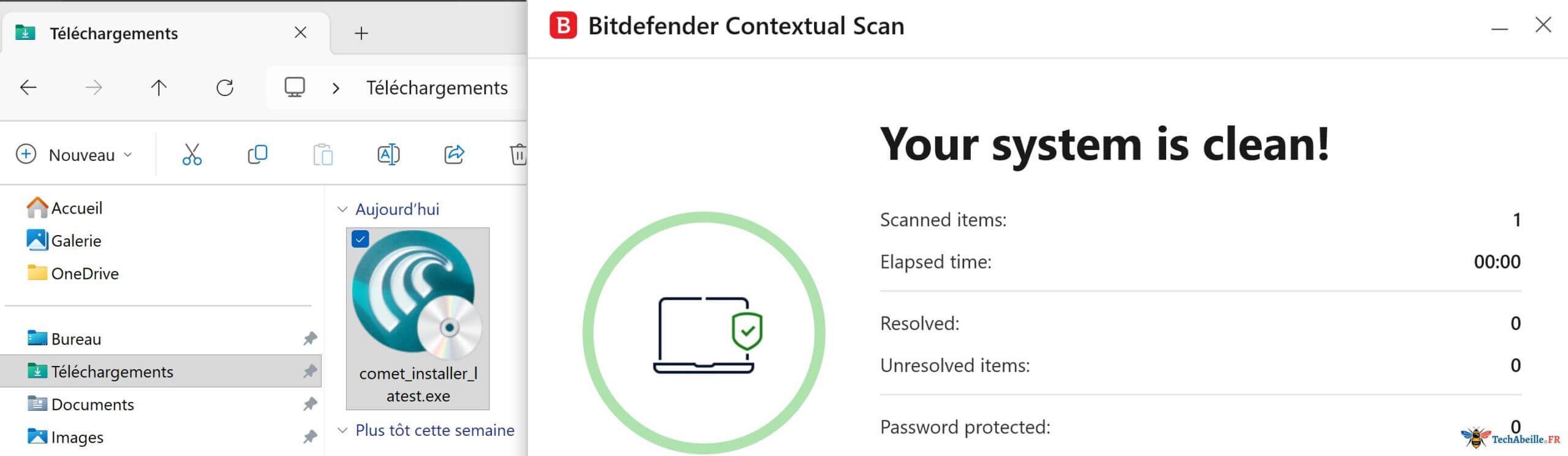 Analyse du programme d’installation de Comet par Bitdefender fichier sûr