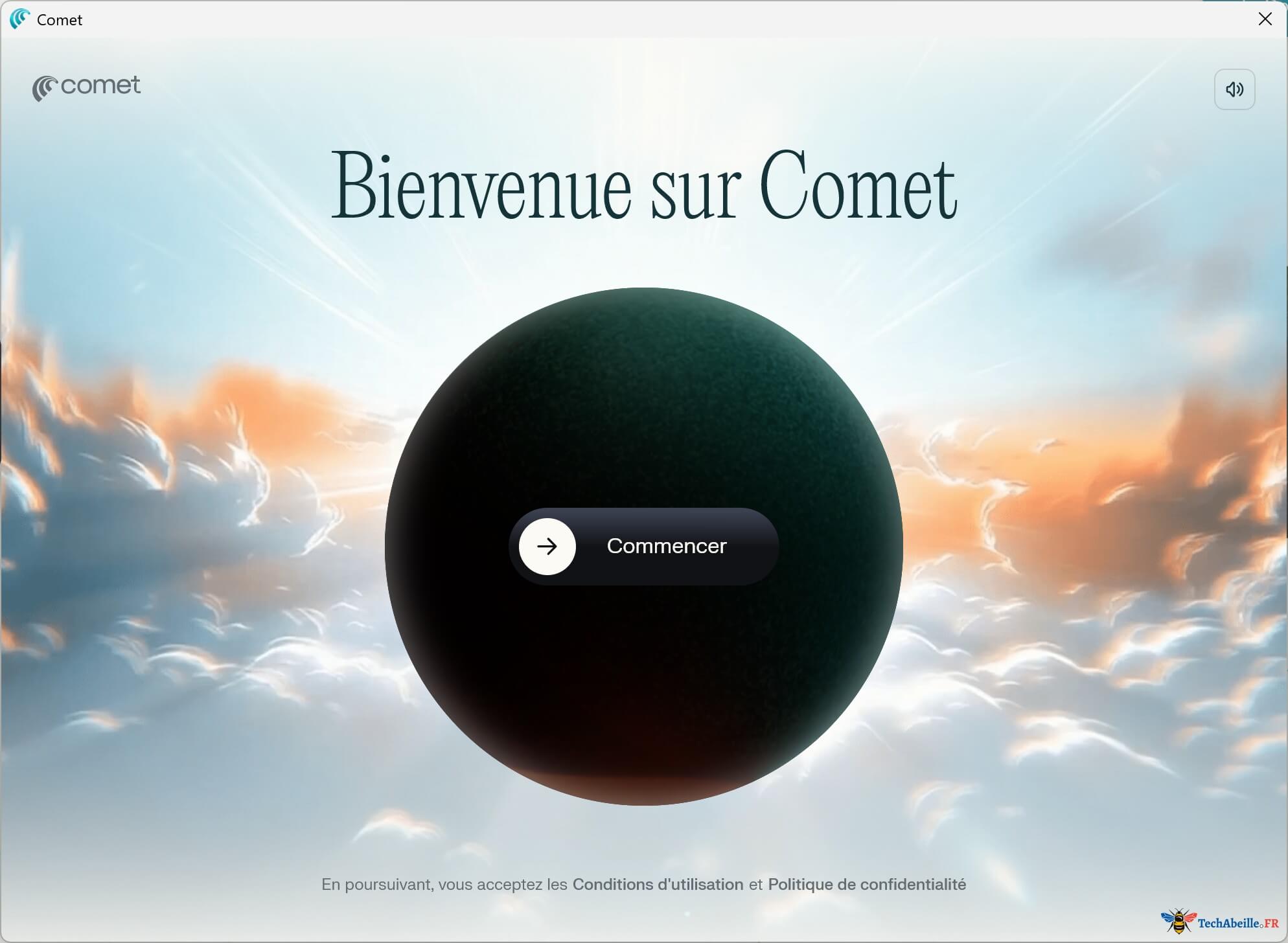 Écran de démarrage de Comet