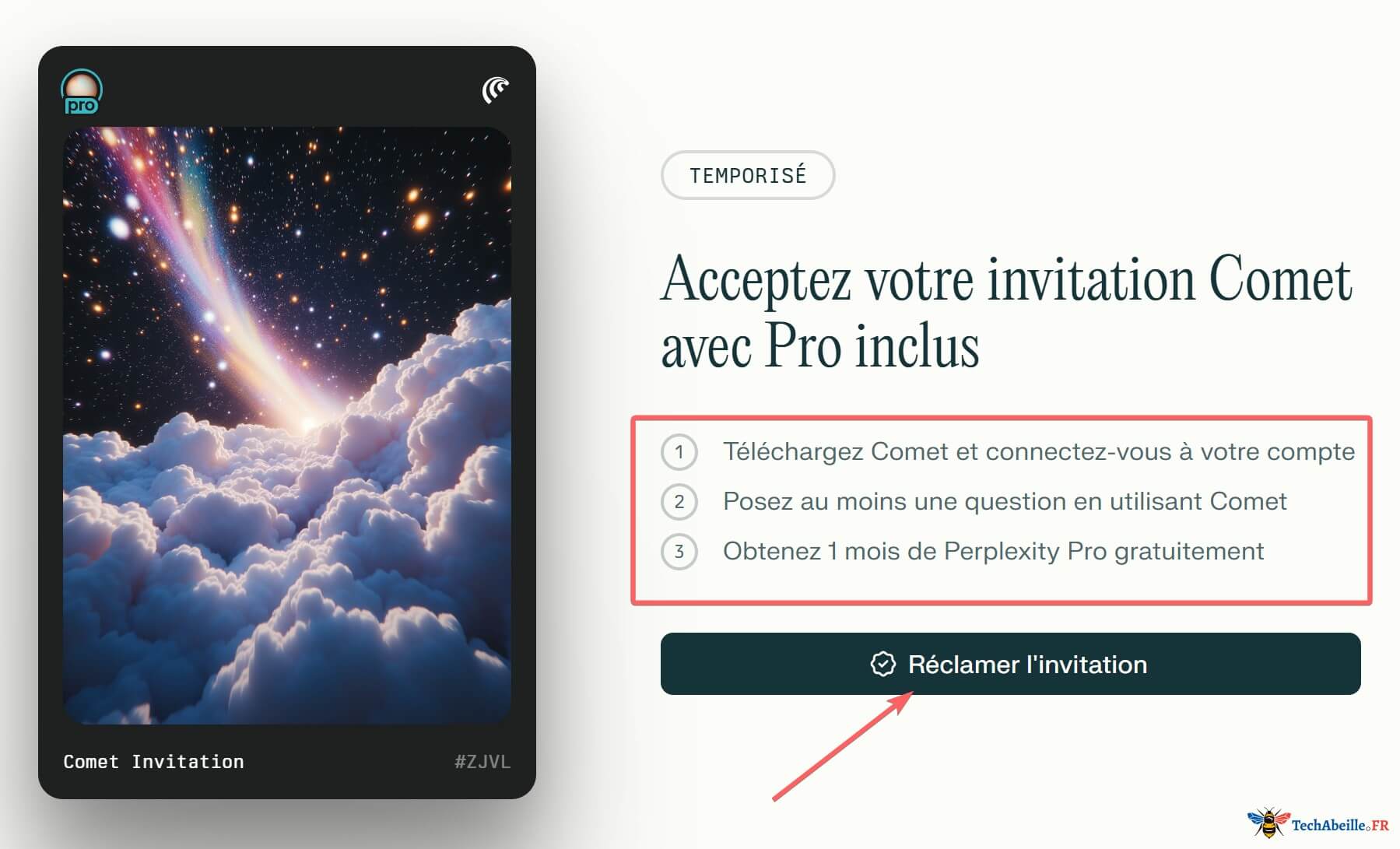 Page de lien d’invitation exclusive Comet