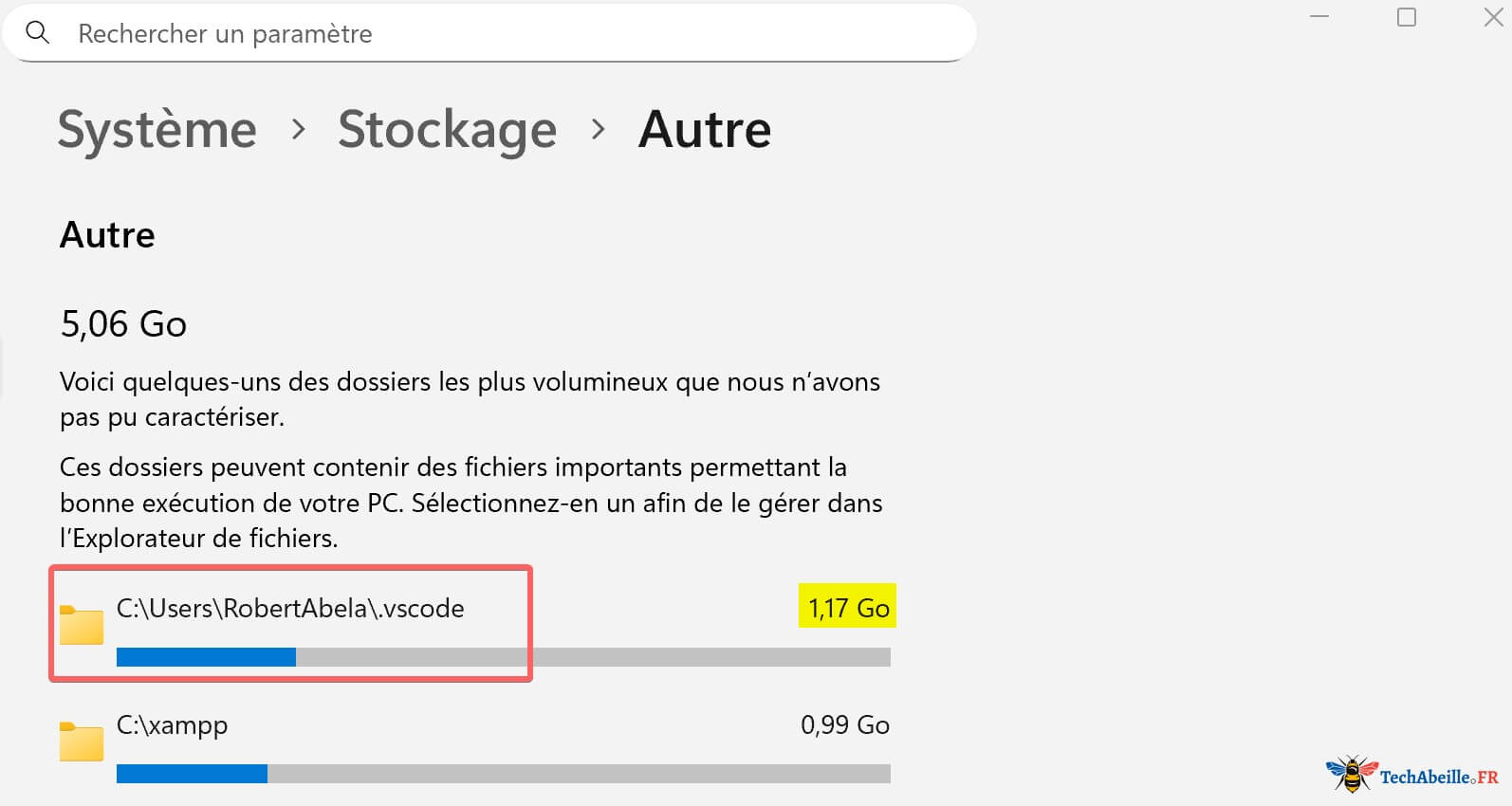 Autre occupant de l'espace dans Stockage Windows 11