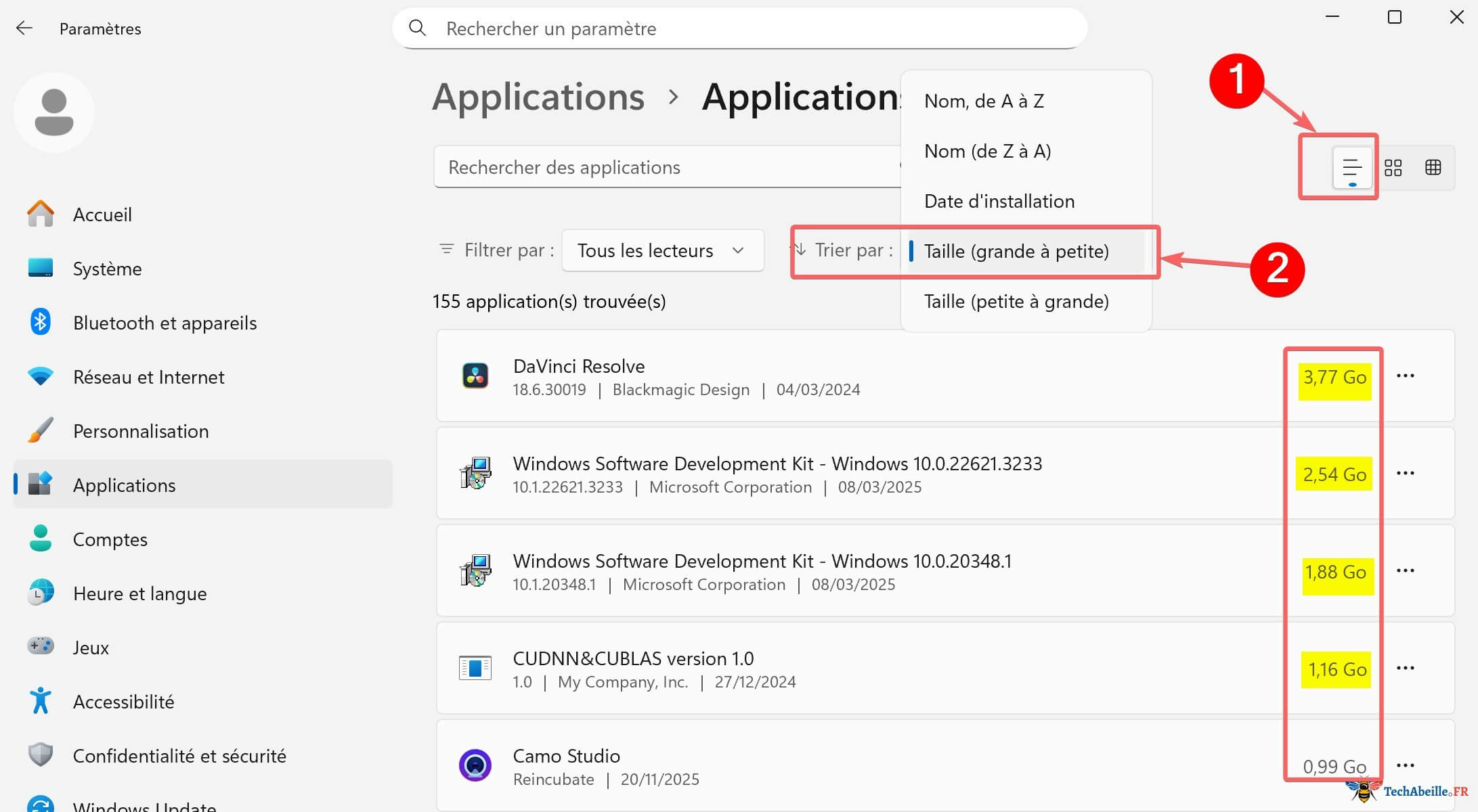 Liste des applications installées Windows 11