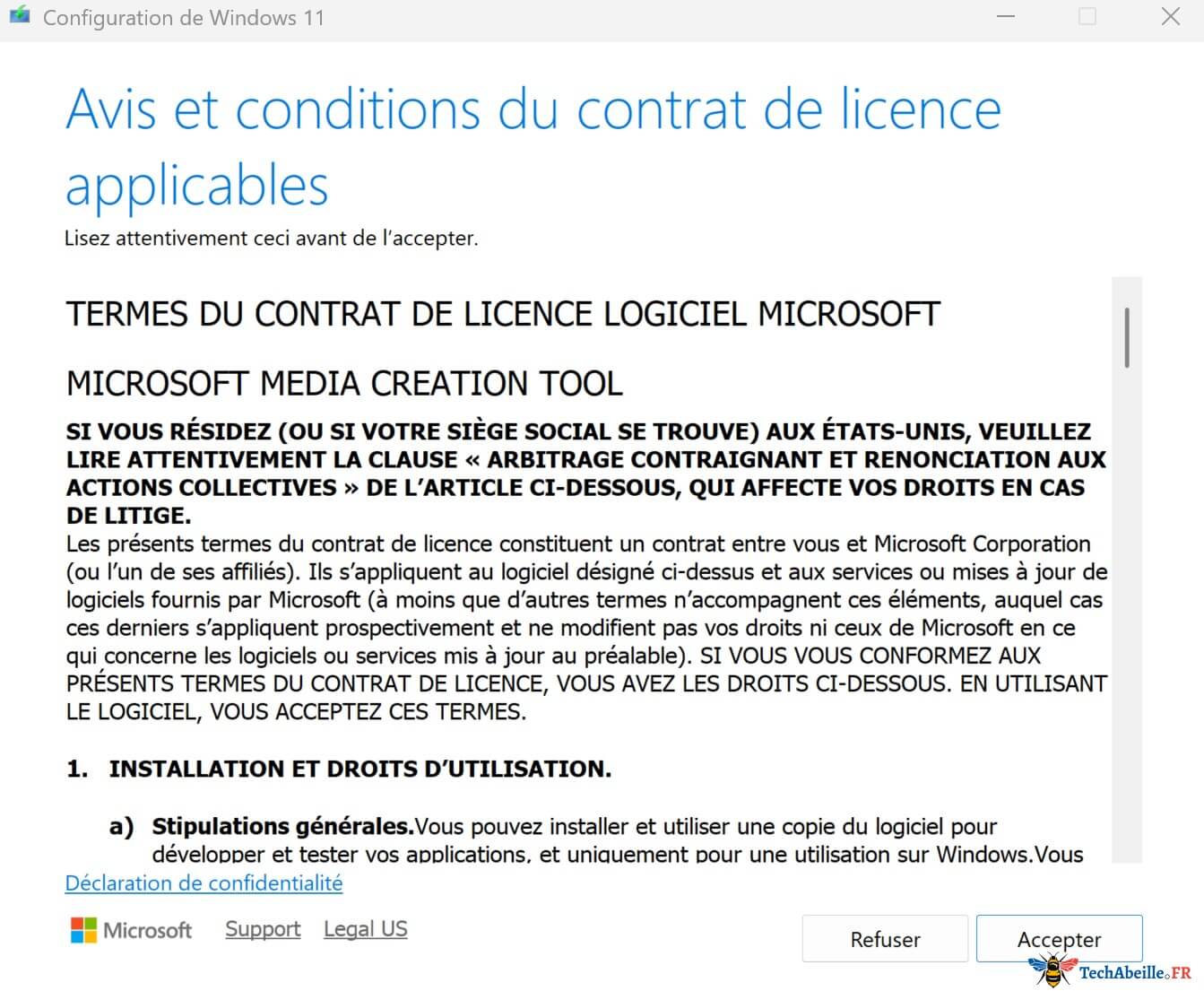 Écran d'accueil de l'outil officiel Media Creation Tool pour Windows 11