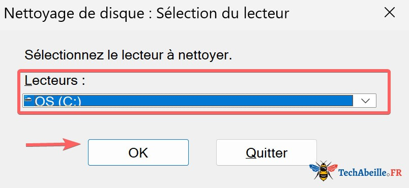 Nettoyage de disque - Sélectionner le disque à nettoyer