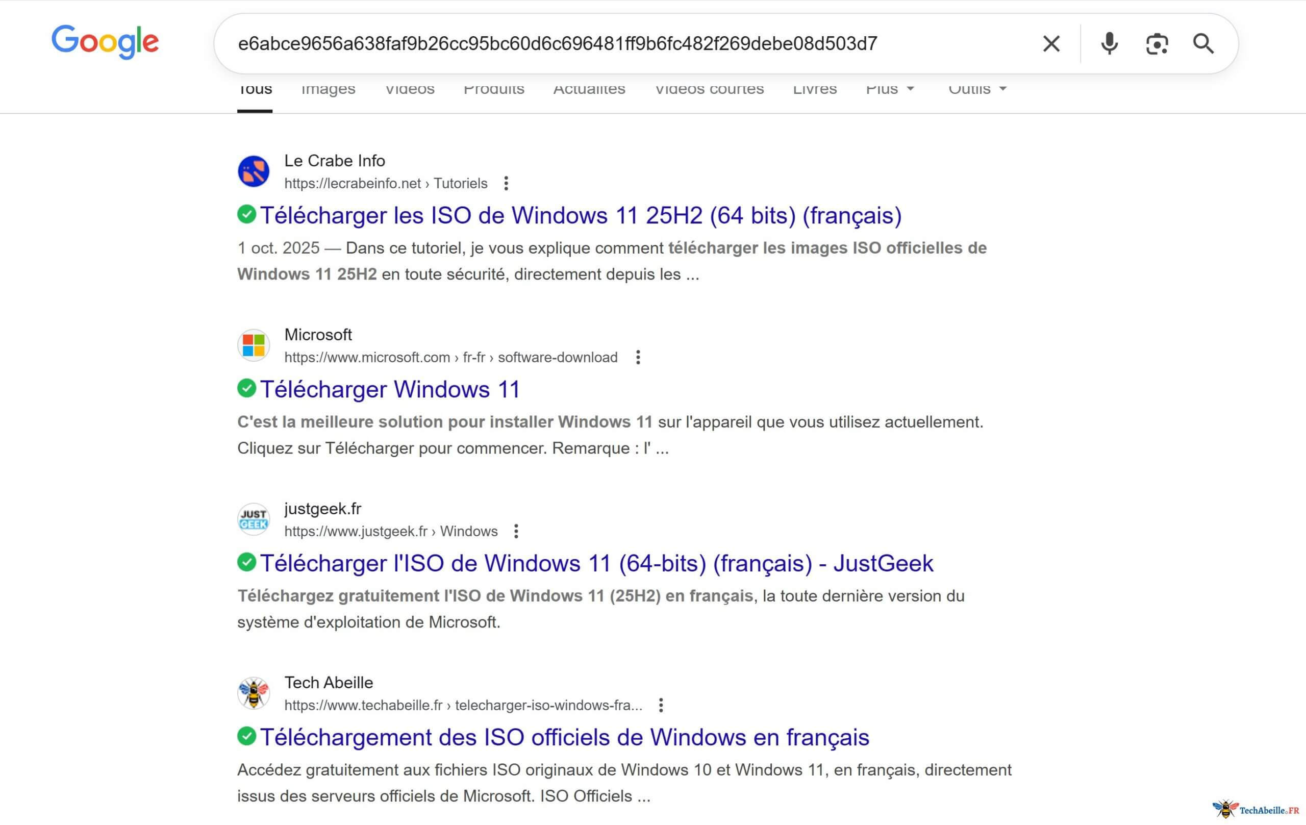 recherche google sha256 windows 11 25h2 iso