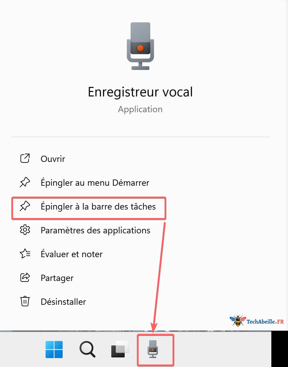 Épingler Enregistreur vocal à la barre des tâches