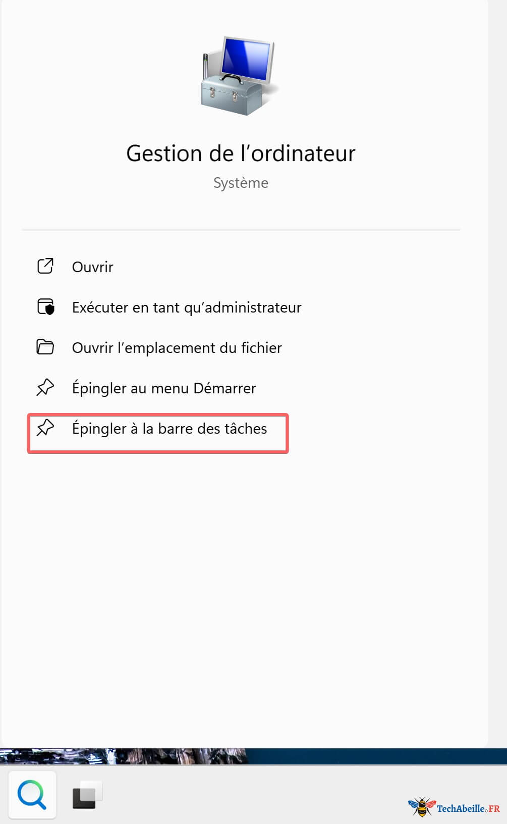 Epingler la Gestion de l ordinateur a la barre des taches