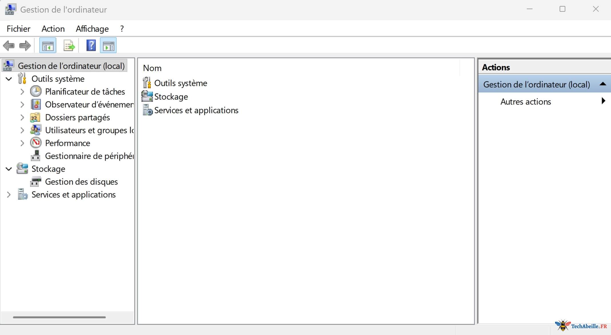 Interface de la Gestion de l ordinateur