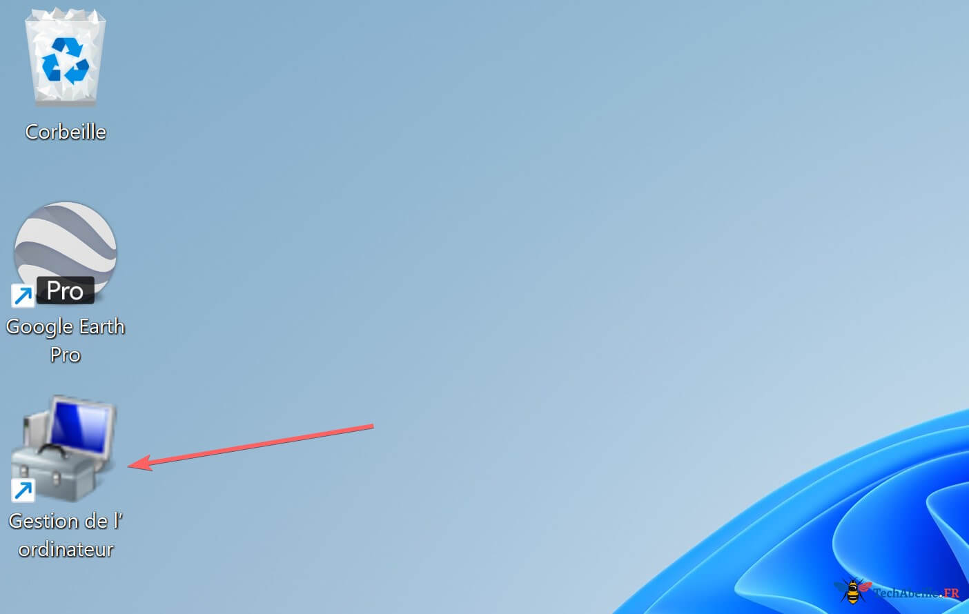 Le raccourci Gestion de l ordinateur est affiche sur le bureau
