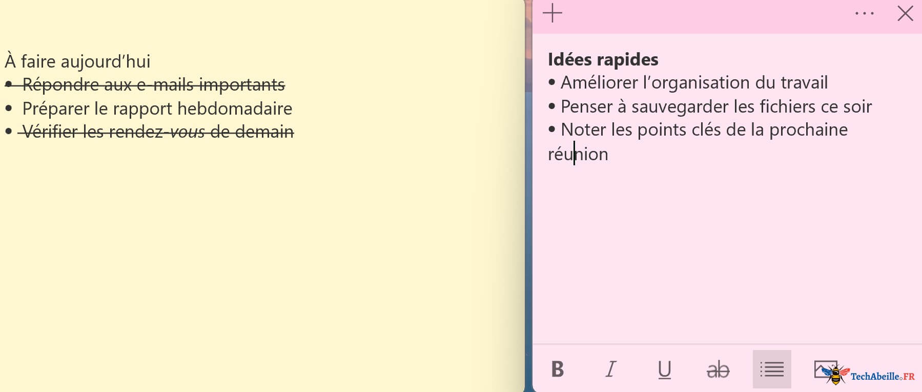 Mes pense-bêtes de différentes couleurs sur le bureau