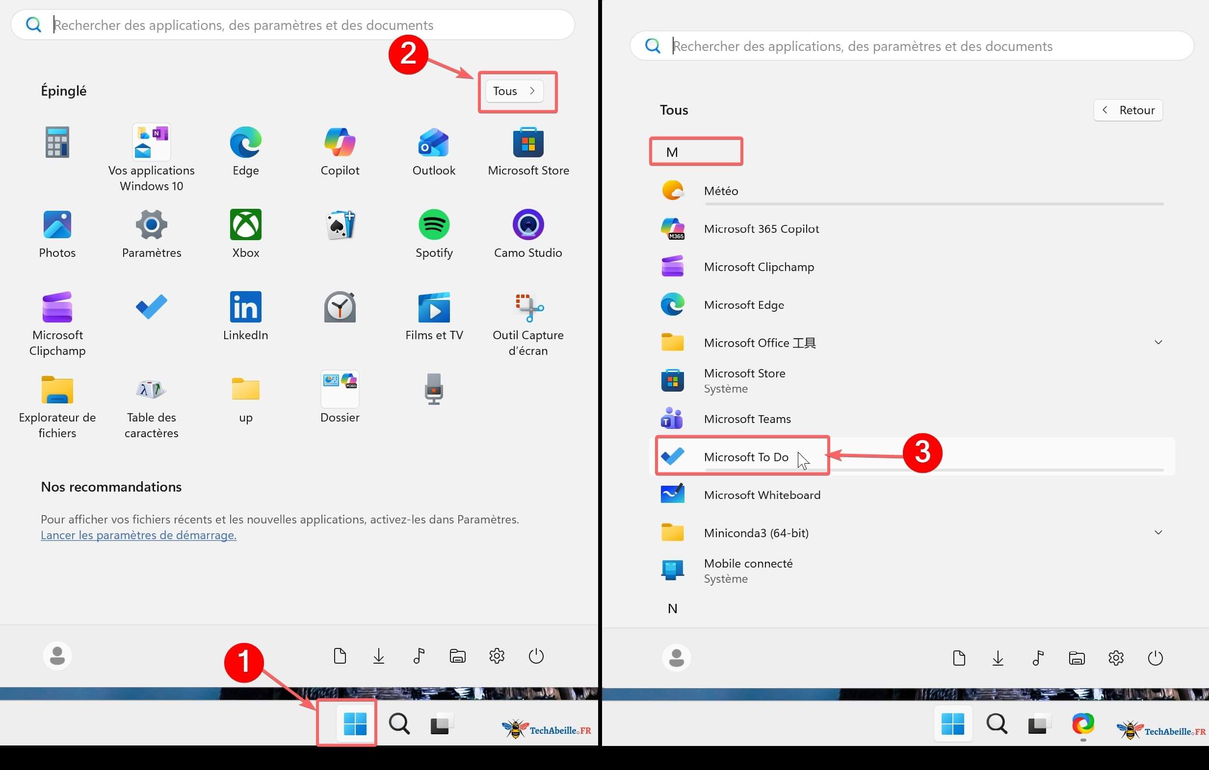 Ouvrir Microsoft To Do depuis le menu Demarrer sous Windows 11