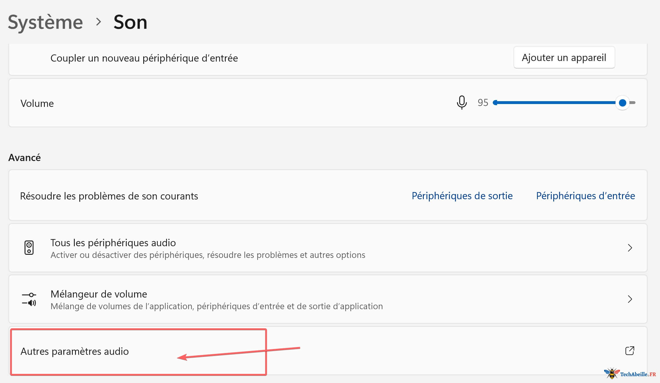 Ouvrir autres paramètres audio dans les paramètres du son