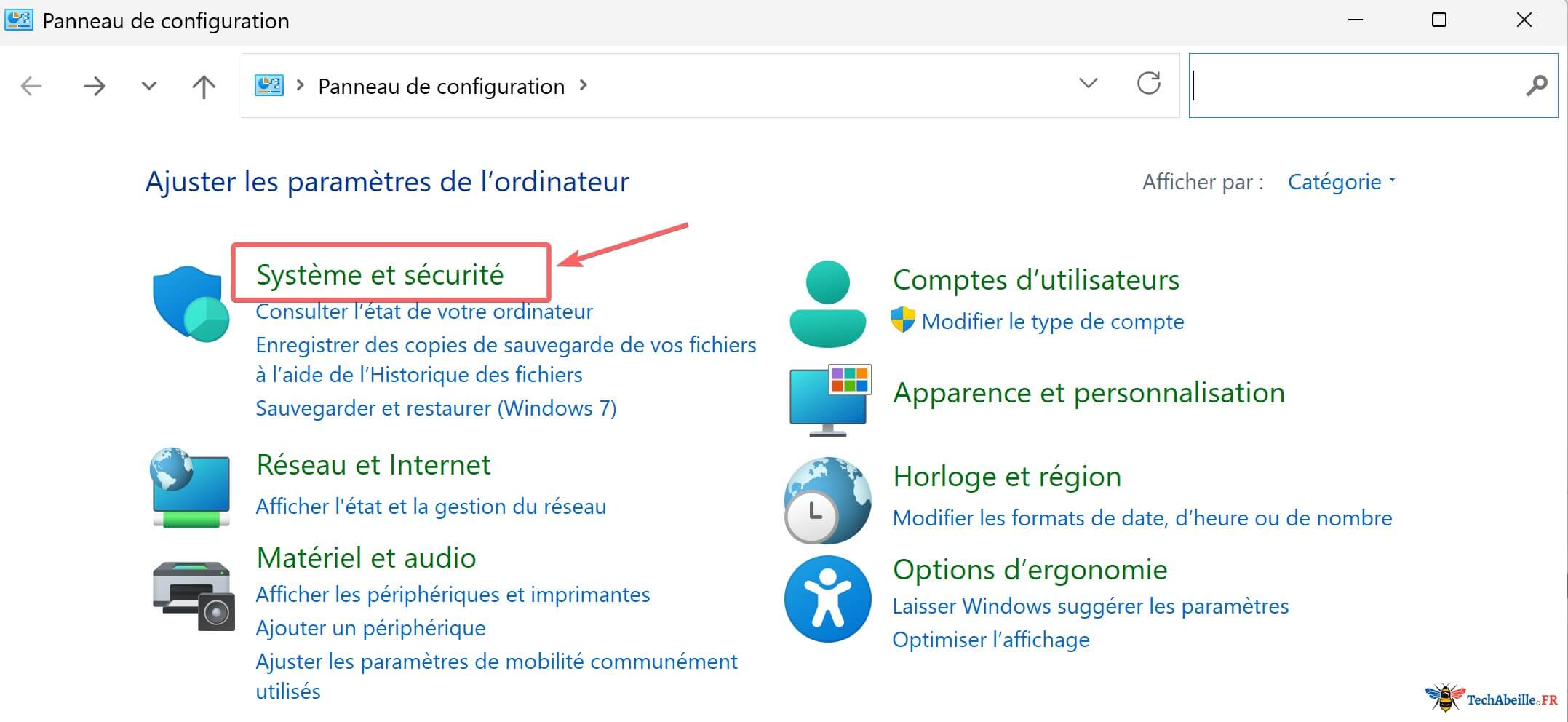 Ouvrir l option Systeme et securite dans le Panneau de configuration