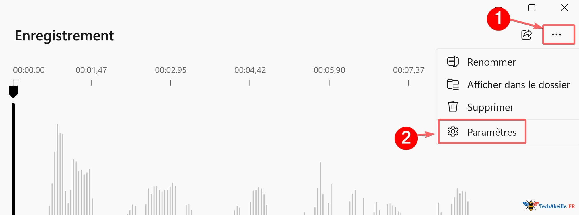 Ouvrir la page des paramètres de l'Enregistreur vocal
