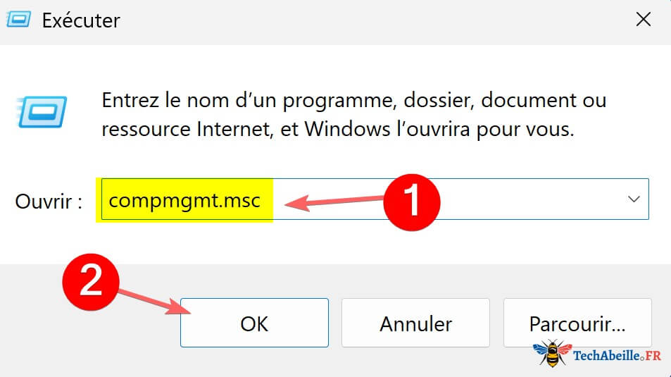 Saisir compmgmt.msc dans la fenetre Executer et cliquer OK