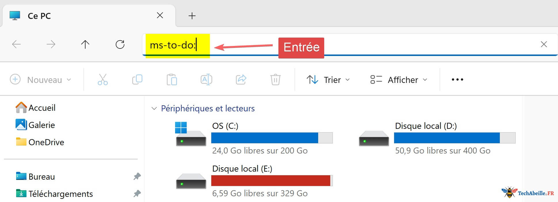 Saisir la commande ms-to-do: dans la barre adresse de Explorateur de fichiers puis appuyer sur Entree