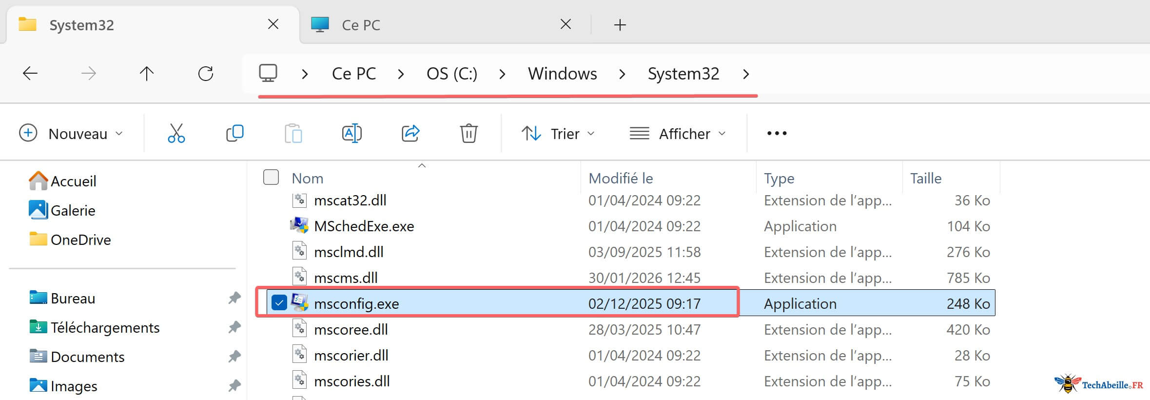 Trouvez l executable msconfig exe dans le dossier system32 de l explorateur de fichiers