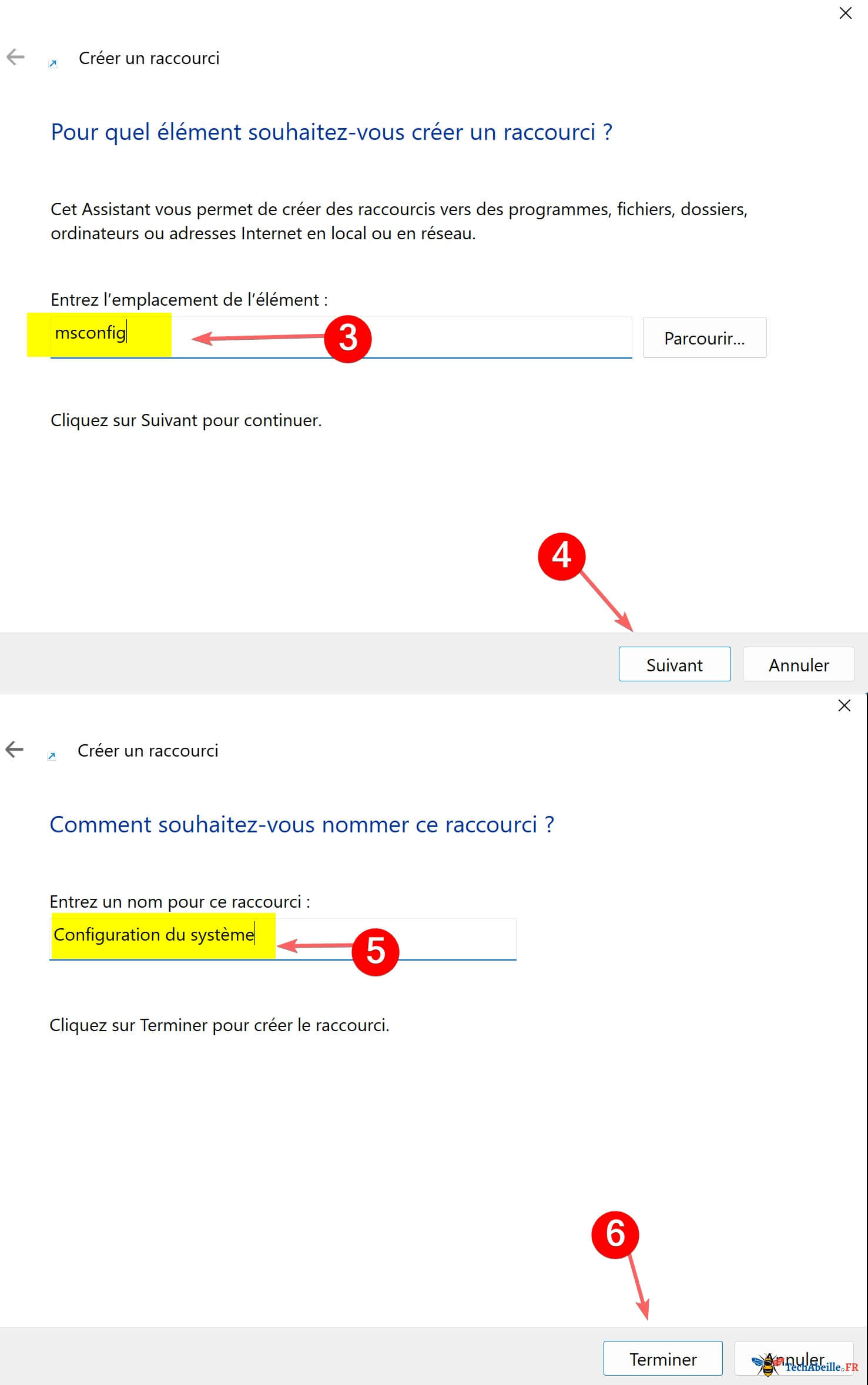 Utilisez l assistant de raccourci pour creer un raccourci vers la Configuration du systeme